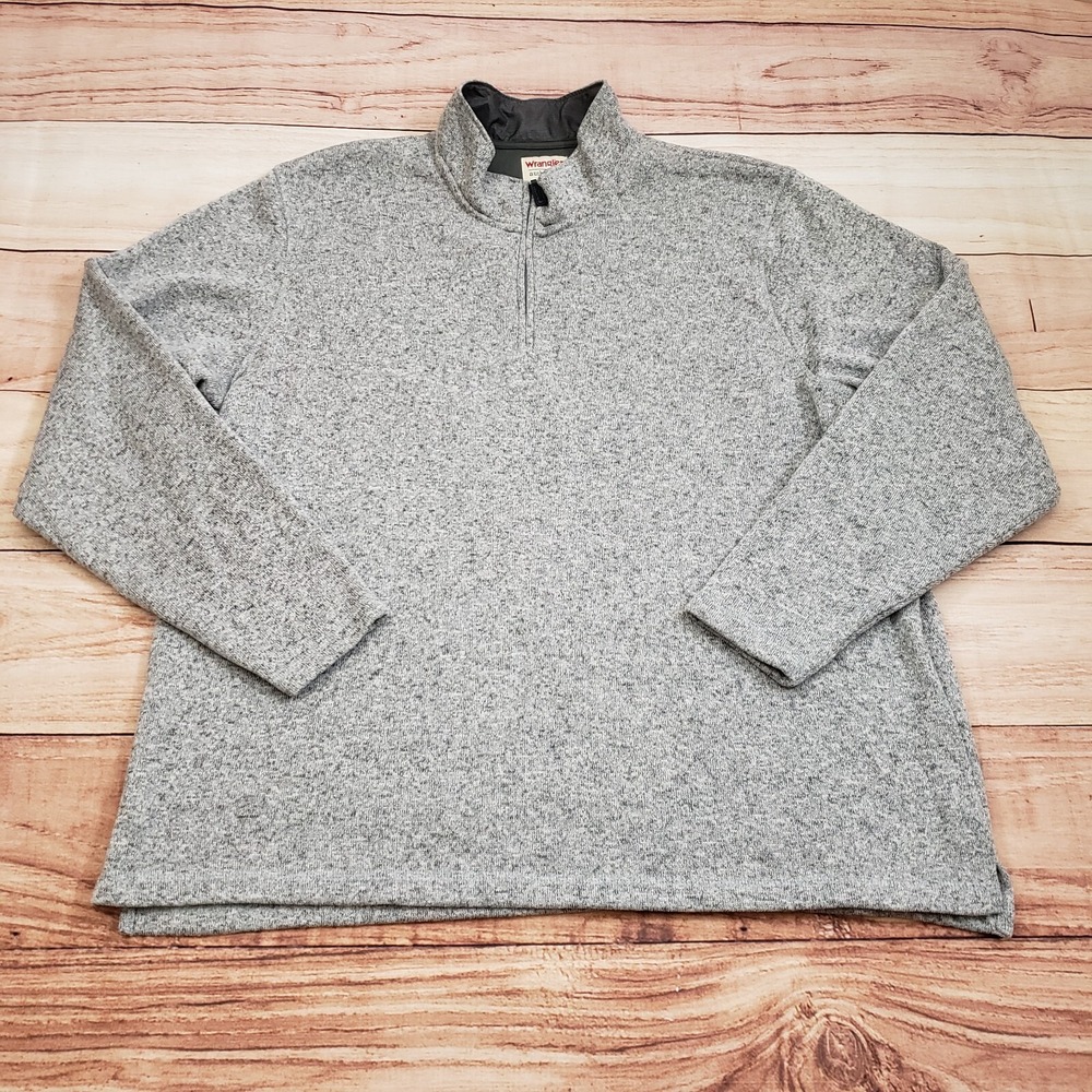 Wrangler Sweater Adult 2XL XXL Gray Fleece Outdoors 1/4 Zip Sweatshirt‎ Mens